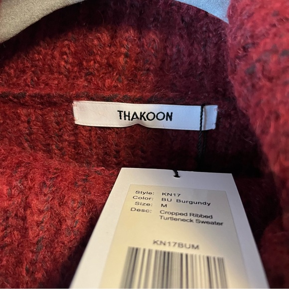 Thakoon Sweater Burgundy Red Cropped Ribbed Turtleneck Knit Sz M NWT - Picture 4 of 12